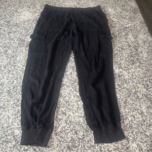 Aerie Black Draw String Cargo Jogger Utility Pants Medium Lounge Casual Preppy